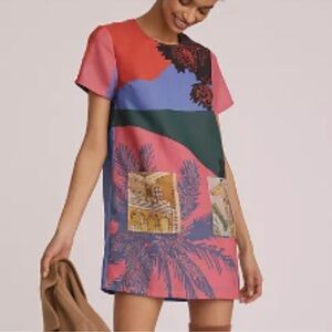 Anthropologie Multicolor Graphic Mini Dress (Pink, Blue, Green, Red, Yellow)
